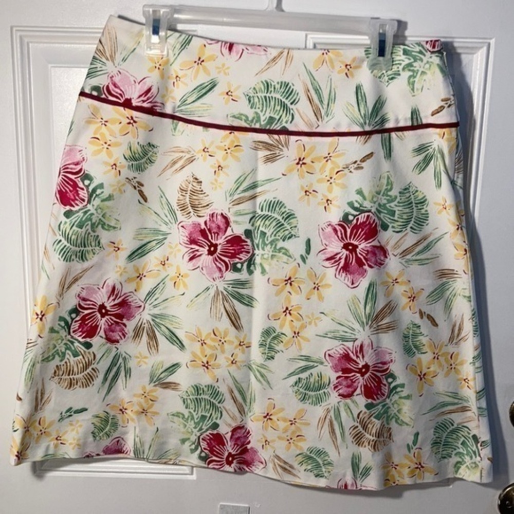 Hawaiian Floral skirt pink green yellow hibiscus size large 12